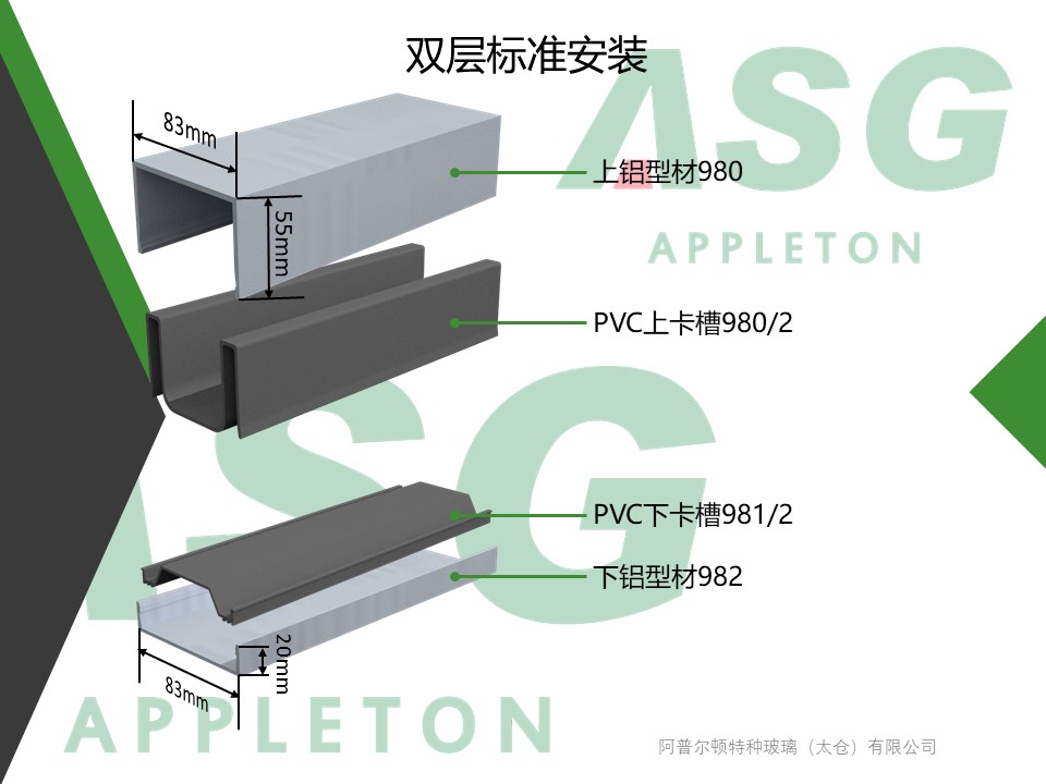 U型玻璃雙層標(biāo)準(zhǔn)安裝鋁型材塑料緩衝墊